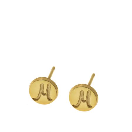 Disc Stud Earrings With Initials in 18K Gold Plating