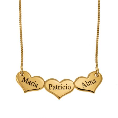 Engraved Horizontal Hearts Necklace in 18K Gold Plating