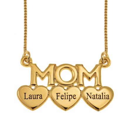 Mom Necklace With Engraved Hearts in 18K Gold Plating