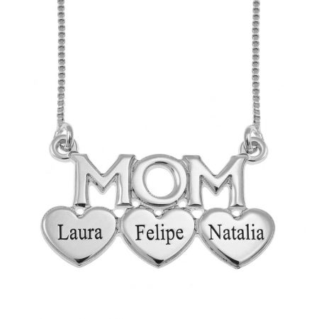 Mom Necklace With Engraved Hearts in 925 Sterling Silver