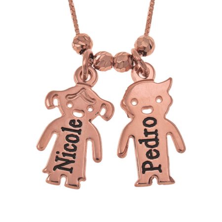 Engraved Children’s Charms Necklace in 18K Rose Gold Plating