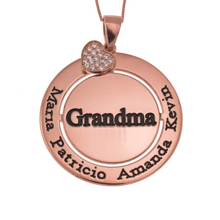 Grandma Disc Necklace with Inlay Heart in 18K Rose Gold Plating