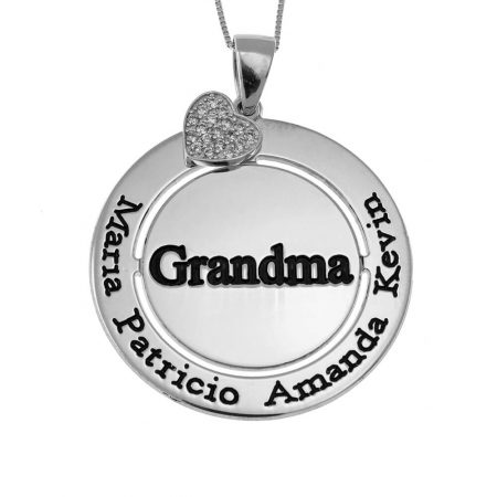 Grandma Disc Necklace with Inlay Heart in 925 Sterling Silver