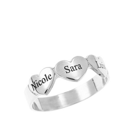 Engraved Hearts & Names Ring in 925 Sterling Silver