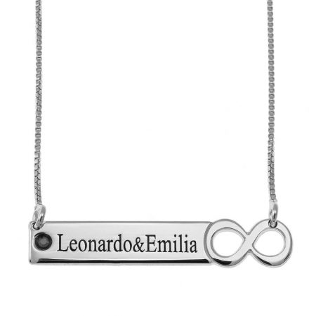 Infinity Bar Necklace with Engraving and Birthstone in 925 Sterling Silver