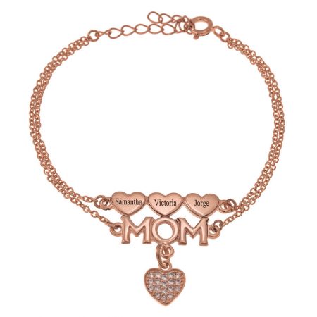 Mom Double Chain Bracelet with Hearts and Inlay Heart