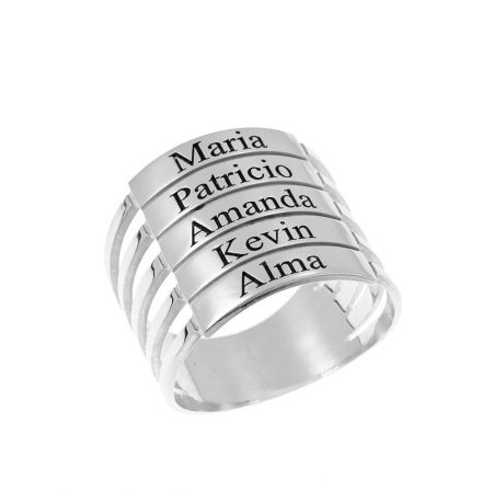 Five Stackable Name Ring in 925 Sterling Silver