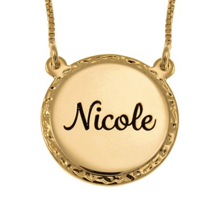 Engraved Name Disc Necklace in 18K Gold Plating