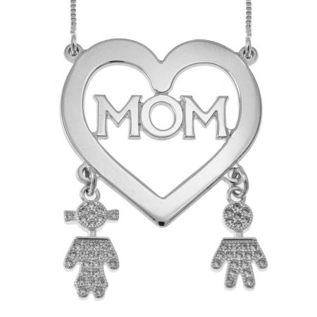Mom Heart Necklace With Inlay Kids
