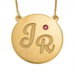 Engraved Disc Initials Necklace With Birthstone