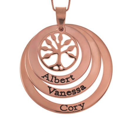 Layers Discs Necklace With Tree Of Life in 18K Rose Gold Plating