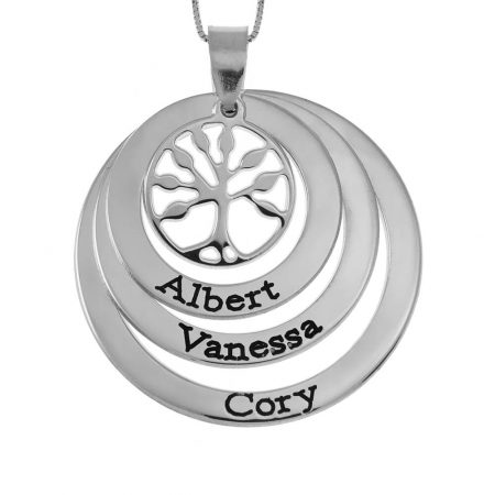 Family Layers Discs Necklace With Tree Of Life