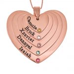 Five Shades Engraved Hearts Mother Necklace With Birthstones