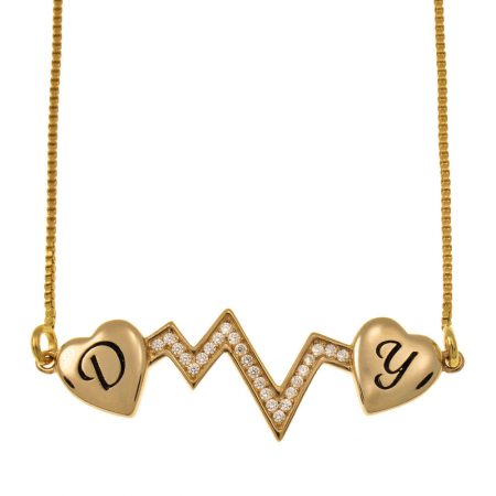 Personalized Heartbeat Two Initial Necklace 925 in 18K Gold Plating