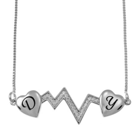Personalized Heartbeat Two Initial Necklace 925 in 925 Sterling Silver