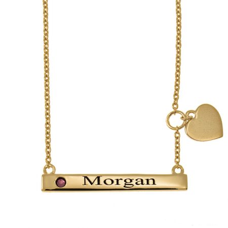 Engraved Bar Name Necklace With Heart 925