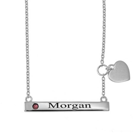 Engraved Bar Name Necklace With Heart 925 in 925 Sterling Silver