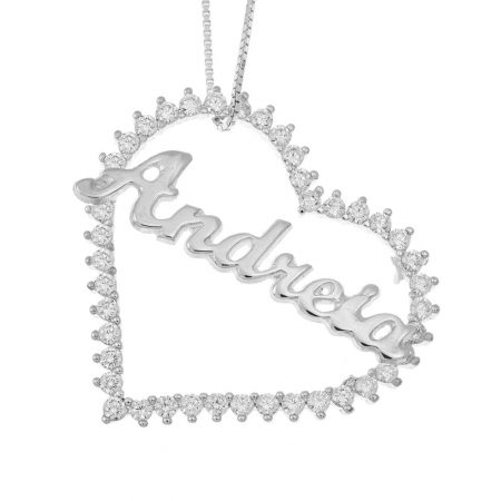 Heart Name necklace with inlay in 925 Sterling Silver