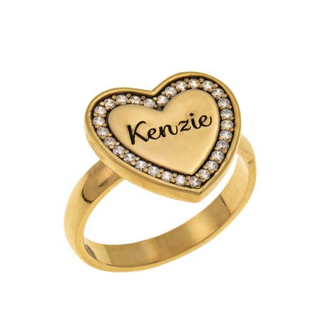 Inlay Heart Signet Ring in 18K Gold Plating
