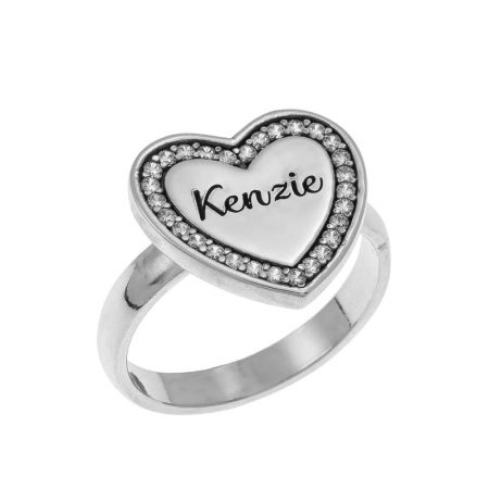 Inlay Heart Signet Ring in 925 Sterling Silver
