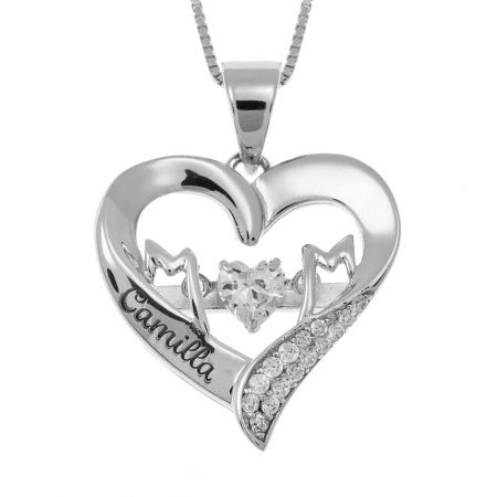MoM Heart Necklace with Name in 925 Sterling Silver