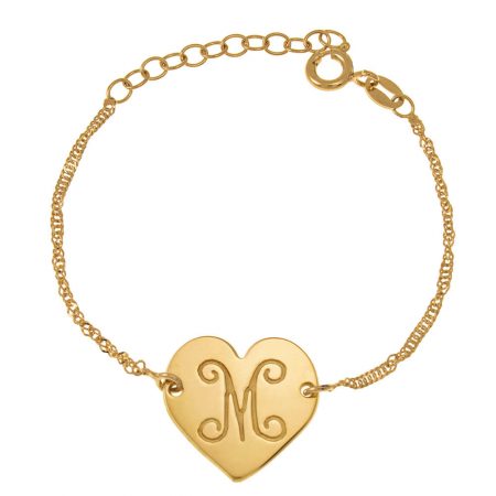 Monogram Initial Heart Bracelet in 18K Gold Plating