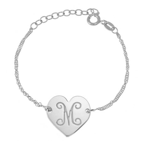 Monogram Initial Heart Bracelet in 925 Sterling Silver
