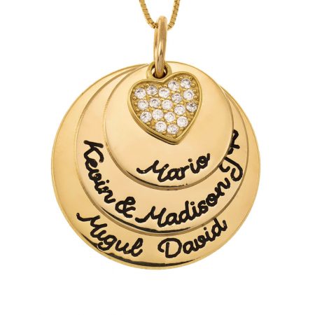 Mother Circle Necklace With Inlay Heart in 18K Gold Plating