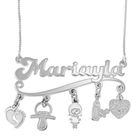 Name Necklace with Charms in 925 Sterling Silver
