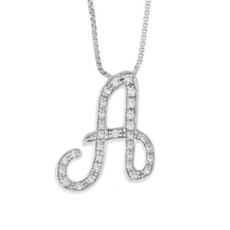 Big Initial Necklace with CZ in 925 Sterling Silver