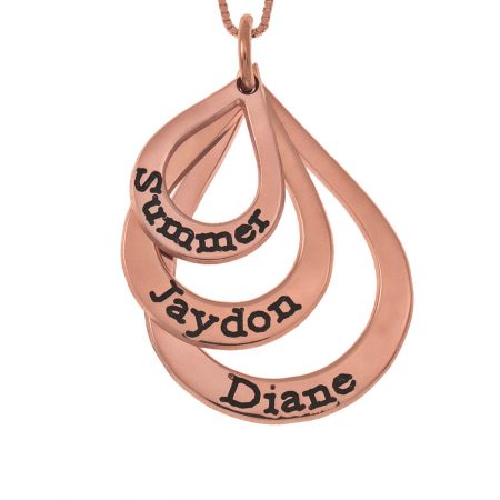 Engraved Family Necklace Three Drops in 18K Rose Gold Plating