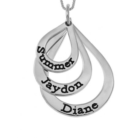Engraved Family Necklace Three Drops in 925 Sterling Silver