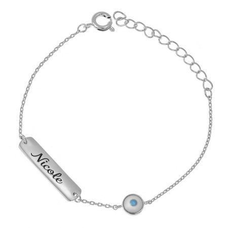 Women’s Nameplate Bracelet with Evil Eye in 925 Sterling Silver