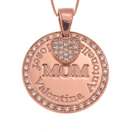 Mom Circle Necklace With Inlay Heart in 18K Rose Gold Plating