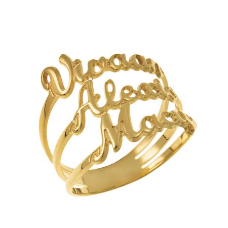 Cut Out 3 Names Ring in 18K Gold Plating