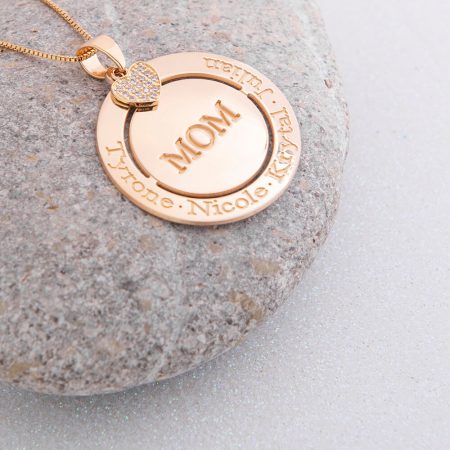Engraved Circle Mom Necklace with Inlay Heart-3