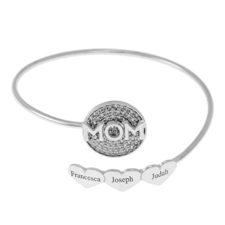 Inlay Mom Flex Bracelet With Hearts in 925 Sterling Silver