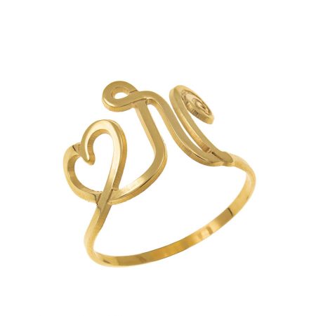 Interlocking Heart and Initial Ring in 18K Gold Plating