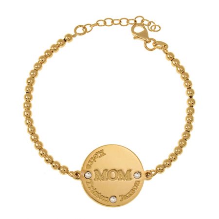 MoM Disc Bead Names Bracelet in 18K Gold Plating