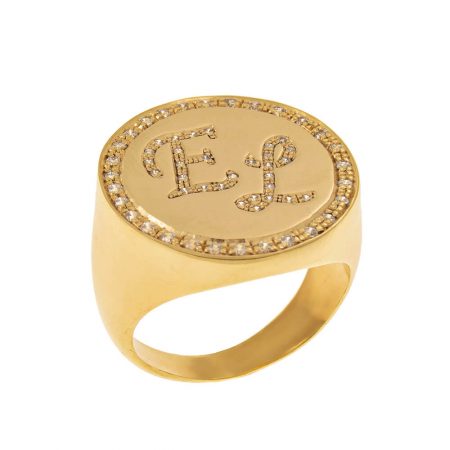 Personalized Two Initials Signet Ring in 18K Gold Plating
