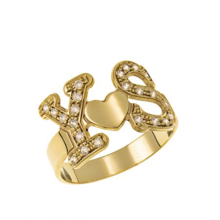Two Initials Heart Ring in 18K Gold Plating