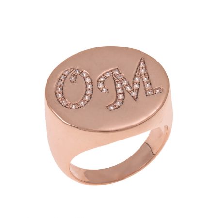 Two Initials Inlay Signet Ring