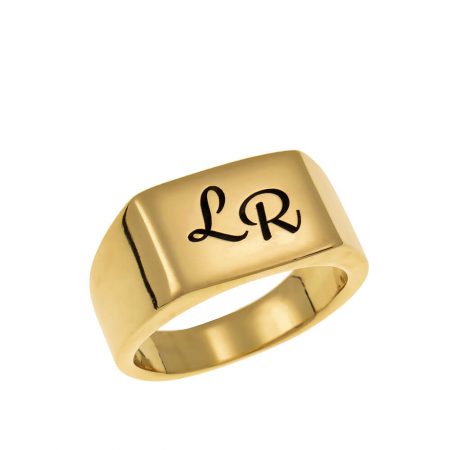 Two Initials Signet Ring in 18K Gold Plating