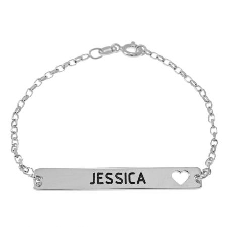 Bar Name and Cut Out Heart Bracelet in 925 Sterling Silver