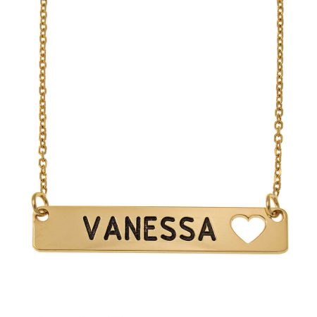 Bar Necklace with Heart in 18K Gold Plating