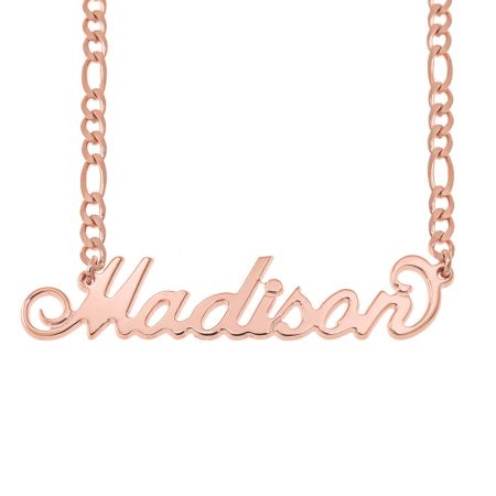 Personalized Carrie Name Necklace with Figaro Chain in 18K Rose Gold Plating