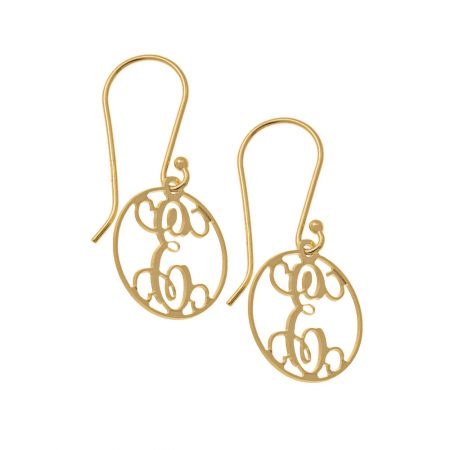 Circle Dangle Monogrammed Earrings in 18K Gold Plating