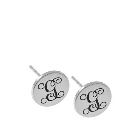 Circle Monogram Stud Earrings in 925 Sterling Silver