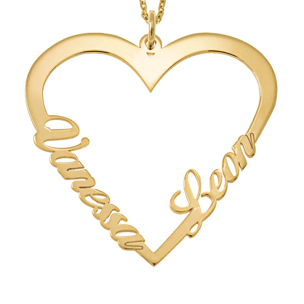 Heart Name Necklace Personalized Custom Name Pendant with 2 Names Plated Jewelry Gift for Women