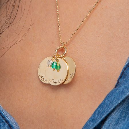 Mother's Three Disc and Birthstone Necklace-2